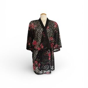 Sweet Rain Black and Red floral Lace Robe